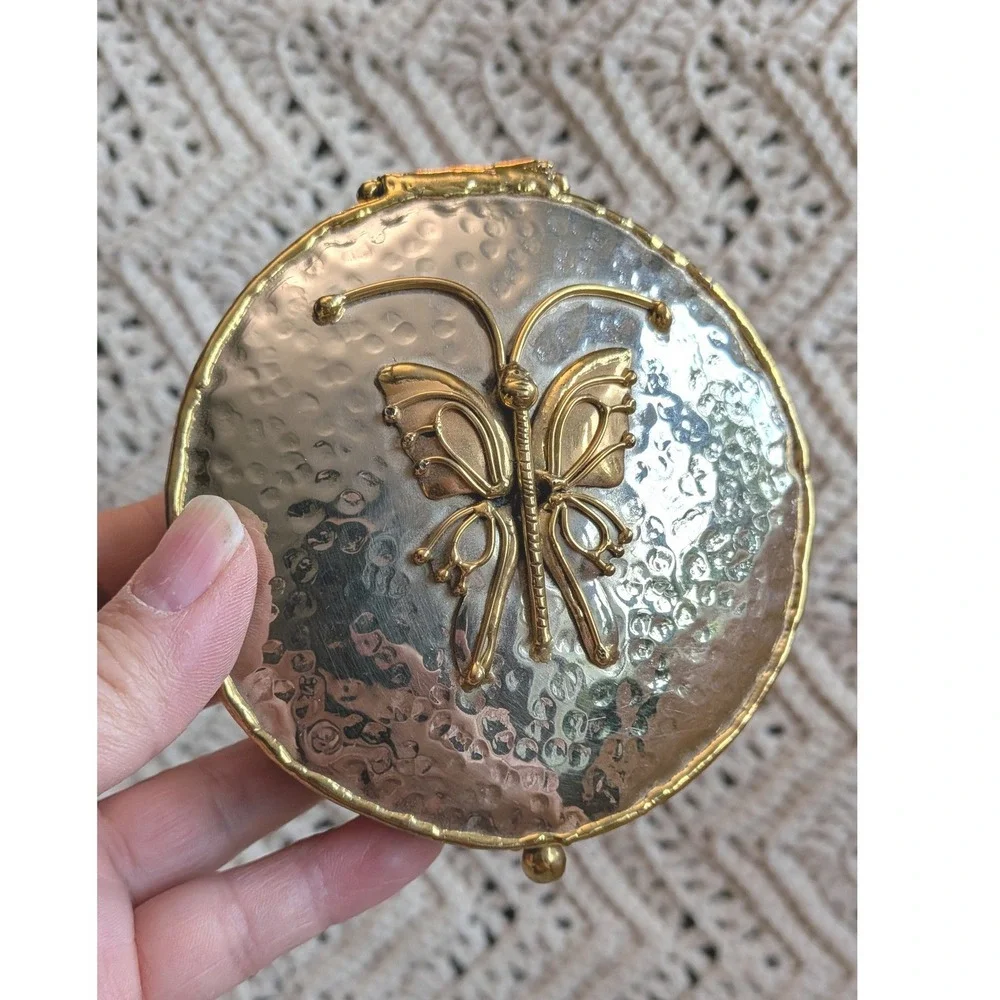 Lunacy Mary‎ Mundy Vintage Butterfly Pill Box Hammered Mixed Metal Trinket Case